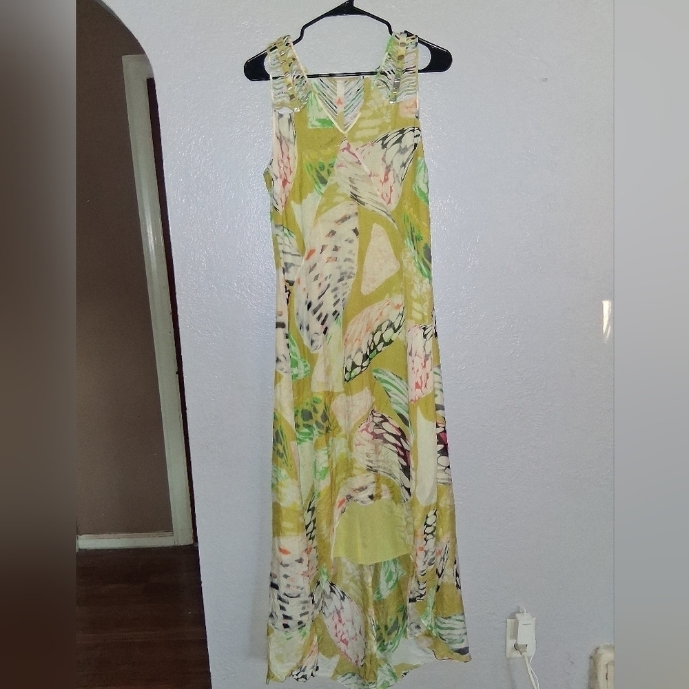 Anthropologie Leifsdottir Silk Midi Maxi Shell/Rock PatternDress Pearl Accent 6